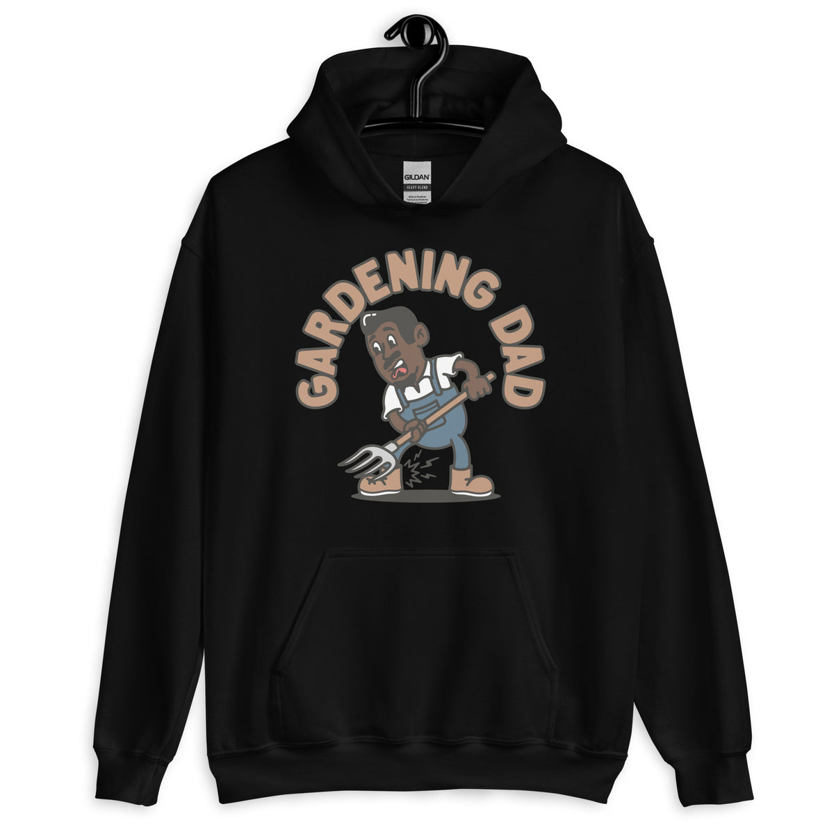 Gardening Black Hair Dark Skin Tone No-Glasses Medium Moustache & Chin Beard Dad Hoodie