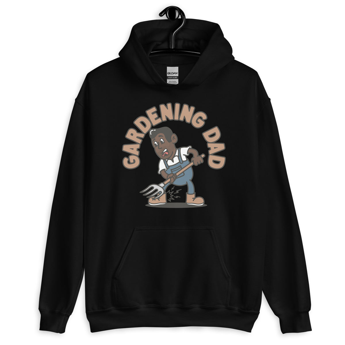 Gardening Black Hair Dark Skin Tone No-Glasses Medium Stubble Dad Hoodie