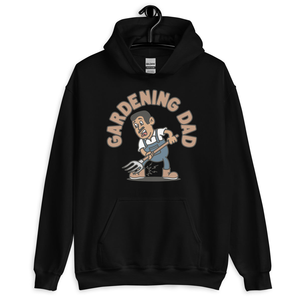Gardening Black Hair Tan Skin Tone No-Glasses Short Moustache Dad Hoodie