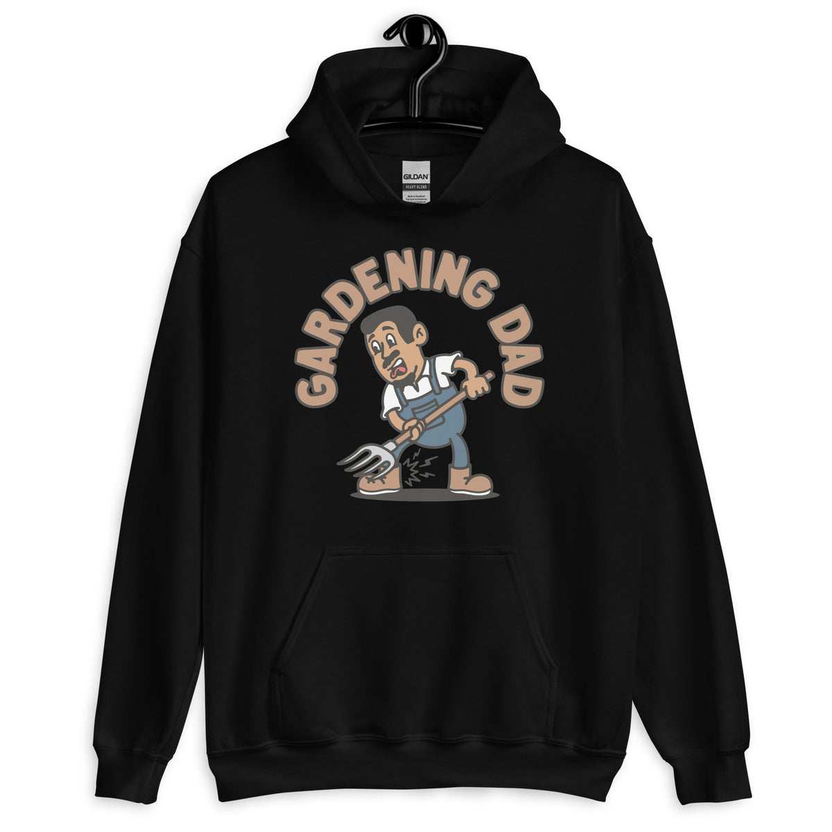 Gardening Black Hair Tan Skin Tone No-Glasses Short Moustache & Chin Beard Dad Hoodie