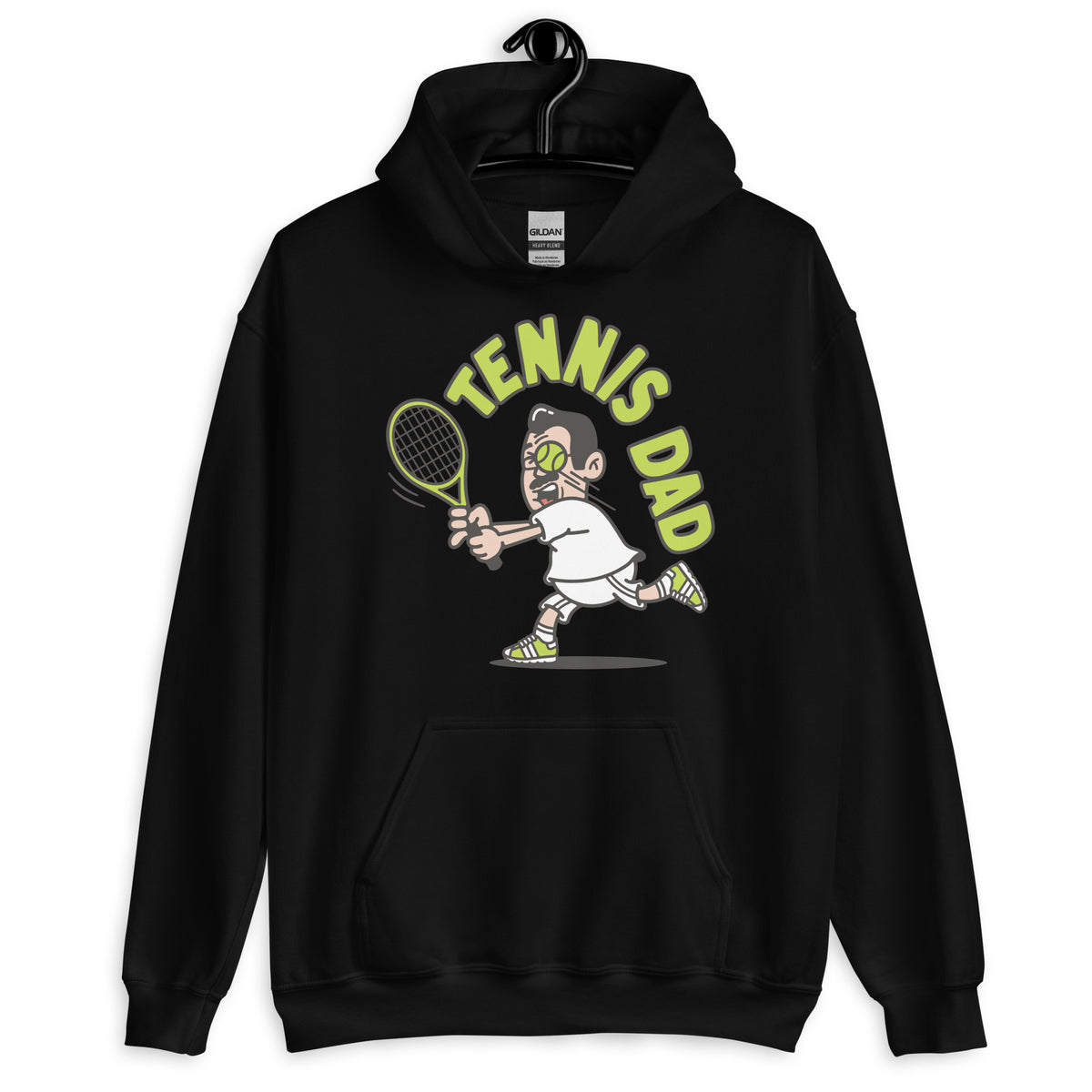Tennis Black Hair Light Skin Tone Glasses Medium Moustache Dad Hoodie