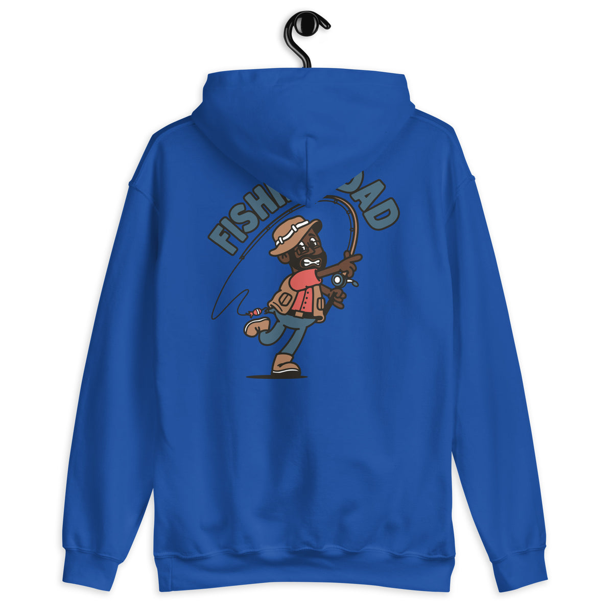 Fishing Black Hair Dark Skin Tone Glasses Beard Dad Hoodie