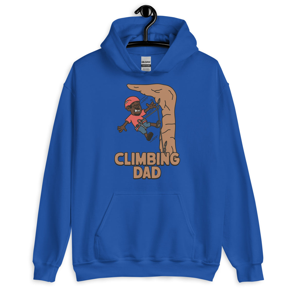 Climbing Black Hair Dark Skin Tone Glasses Moustache & Chin Beard Dad Hoodie