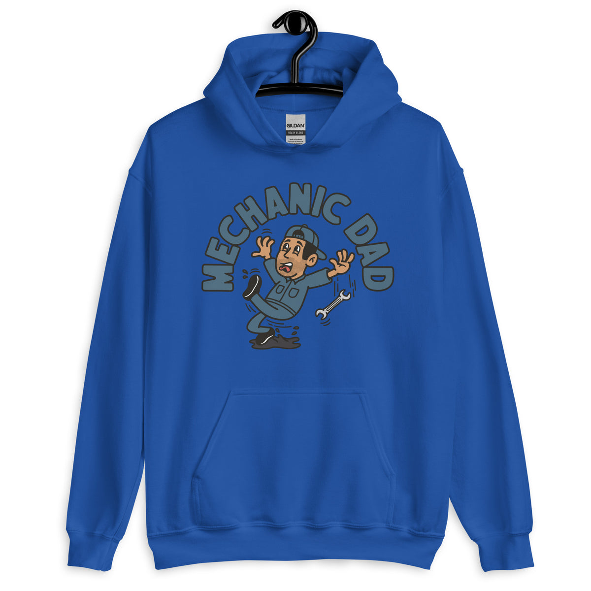 Mechanic Black Hair Tan Skin Tone No-Glasses Stubble Dad Hoodie
