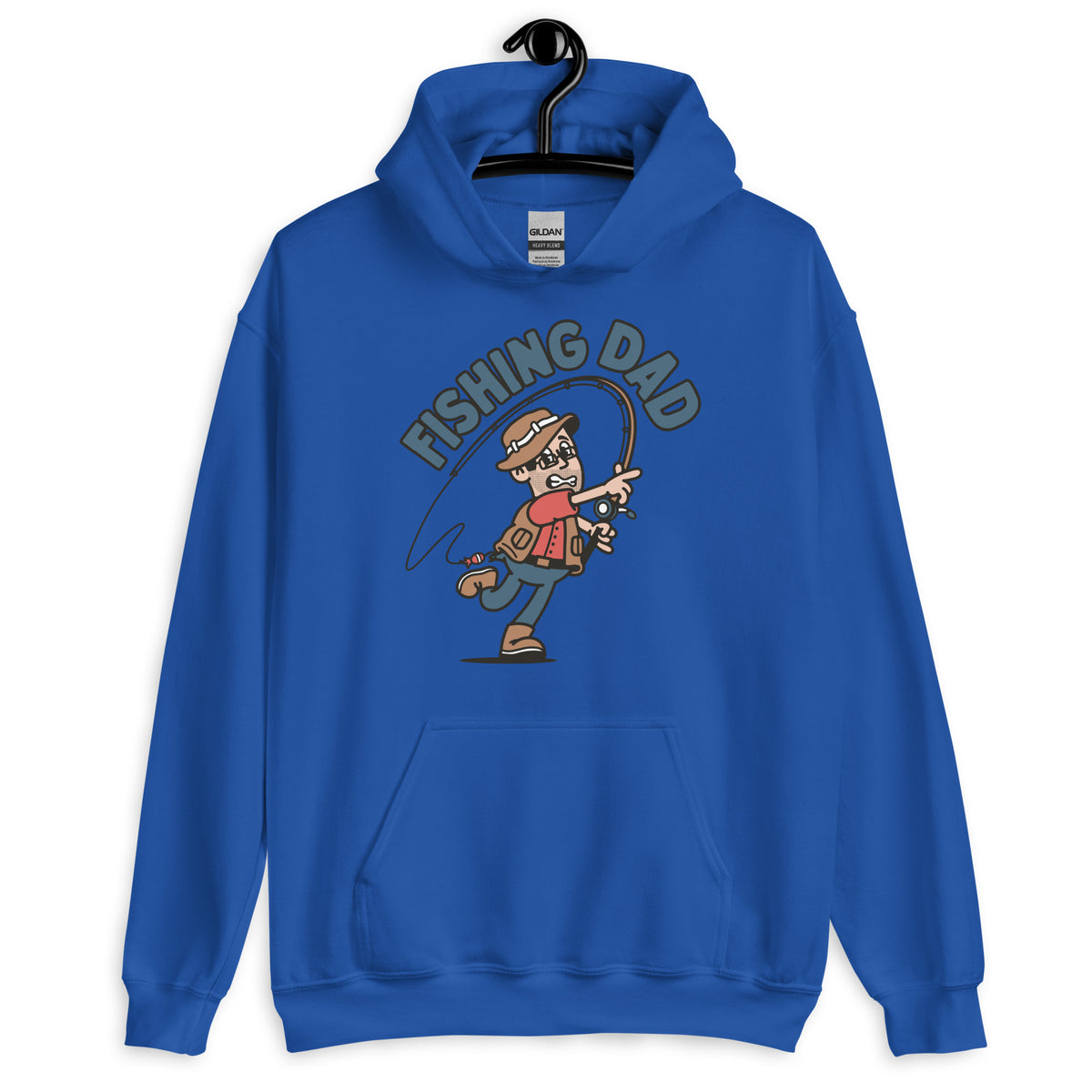 Fishing Black Hair Light Skin Tone Glasses Stubble Dad Hoodie