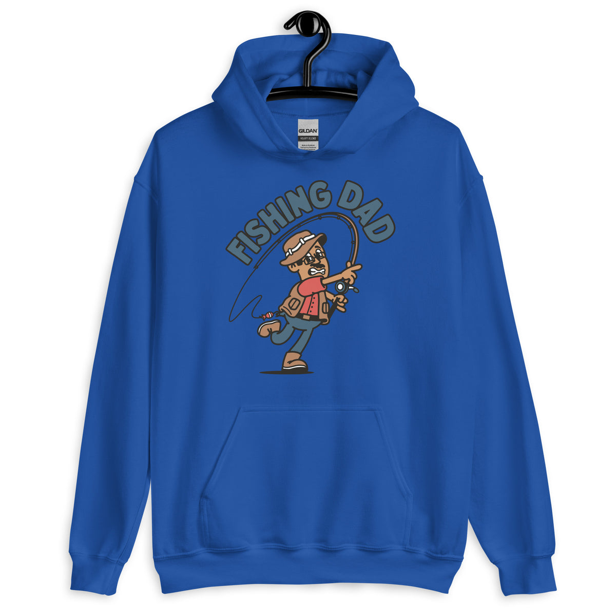 Fishing Black Hair Tan Skin Tone Glasses Moustache Dad Hoodie
