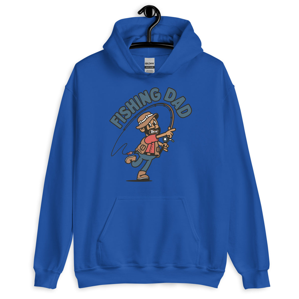 Fishing Black Hair Tan Skin Tone No-Glasses Beard Dad Hoodie