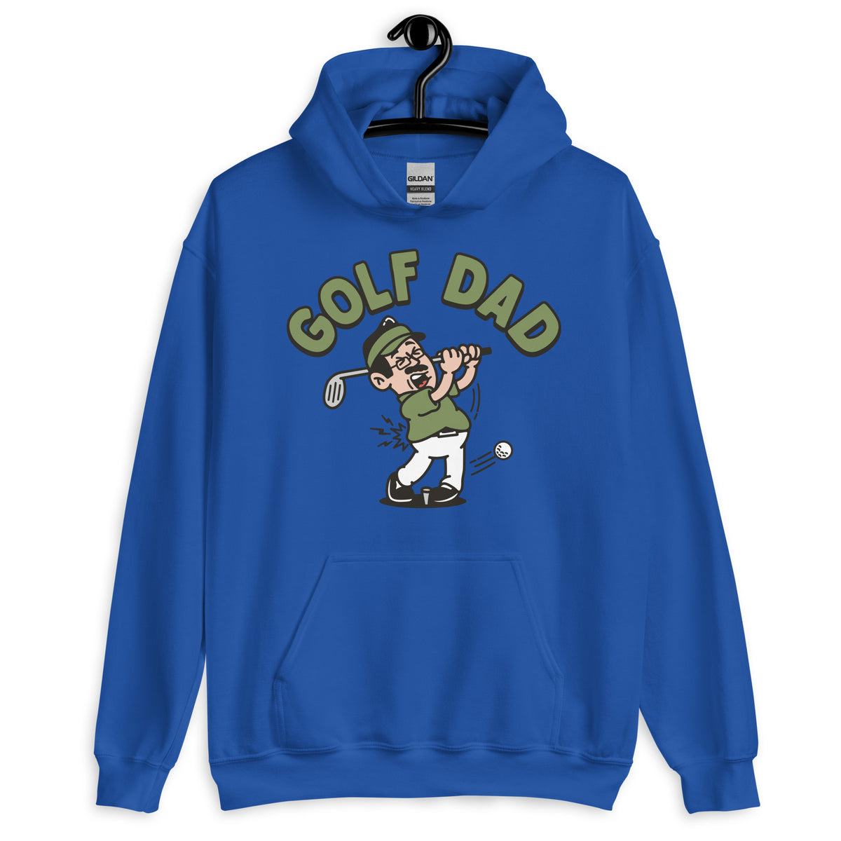 Golf Black Hair Light Skin Tone Glasses Moustache Dad Hoodie