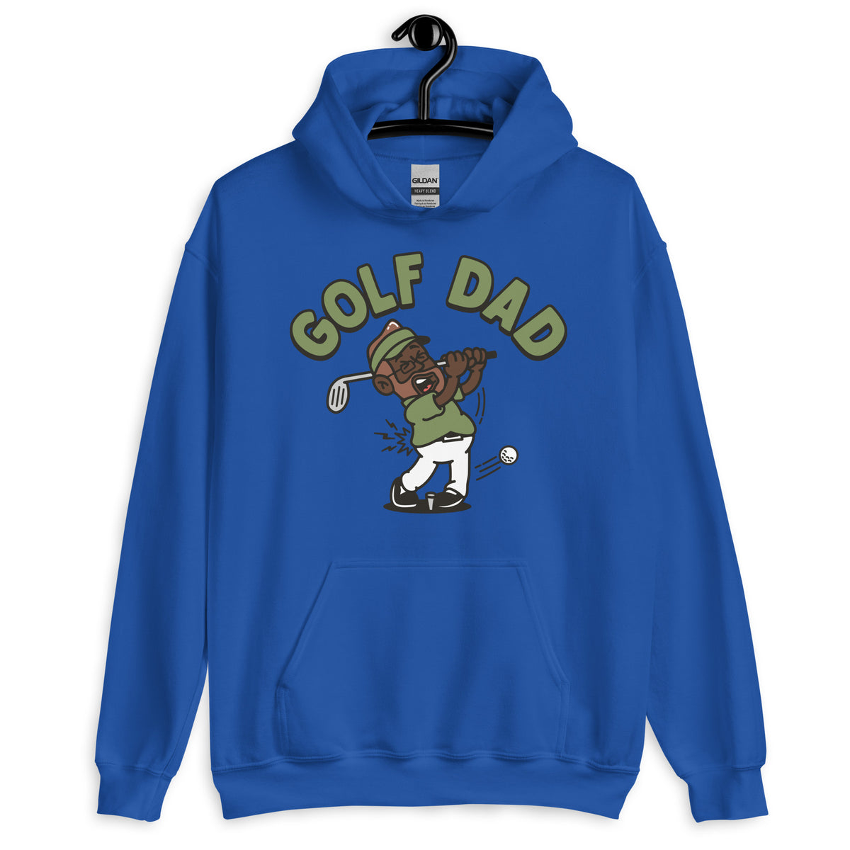 Golf Brown Hair Dark Skin Tone Glasses Beard Dad Hoodie