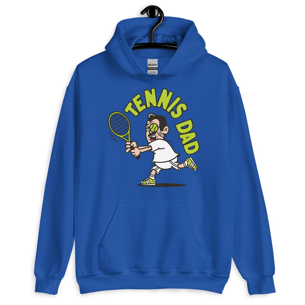 Tennis Black Hair Light Skin Tone Glasses Medium Moustache Dad Hoodie