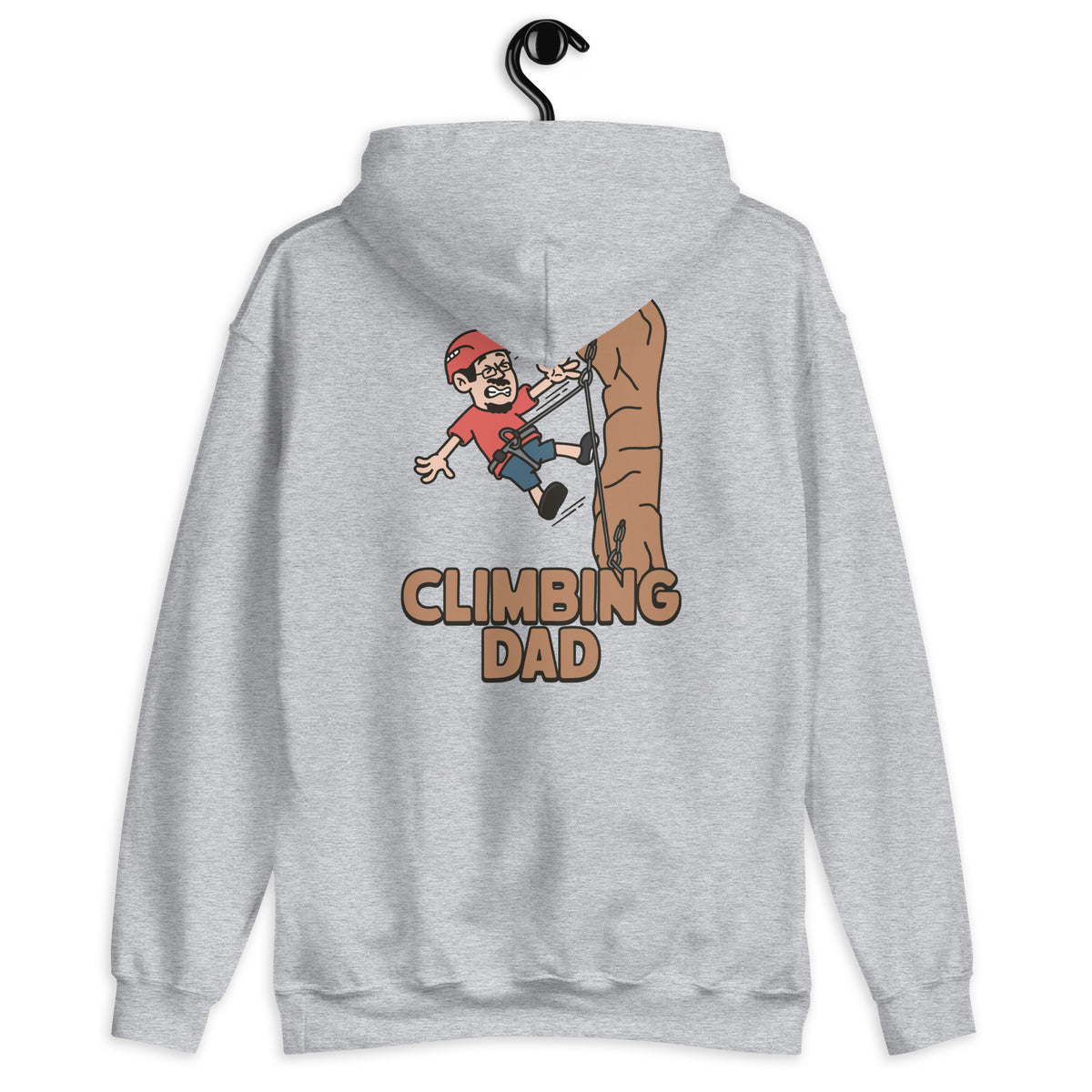 Climbing Black Hair Light Skin Tone Glasses Moustache & Chin Beard Dad Hoodie