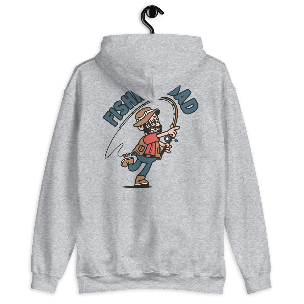 Fishing Black Hair Light Skin Tone Glasses Beard Dad Hoodie