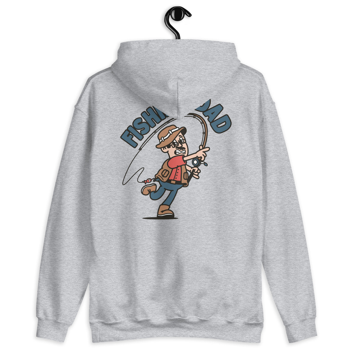 Fishing Black Hair Light Skin Tone Glasses Moustache Dad Hoodie