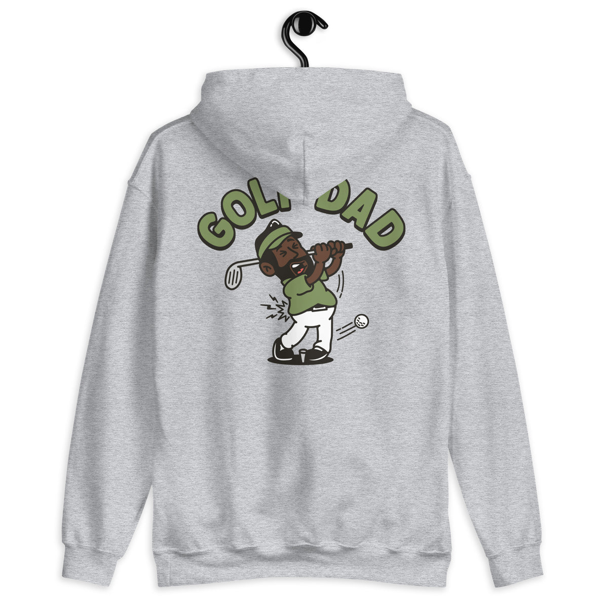 Golf Black Hair Dark Skin Tone No-Glasses Beard Dad Hoodie