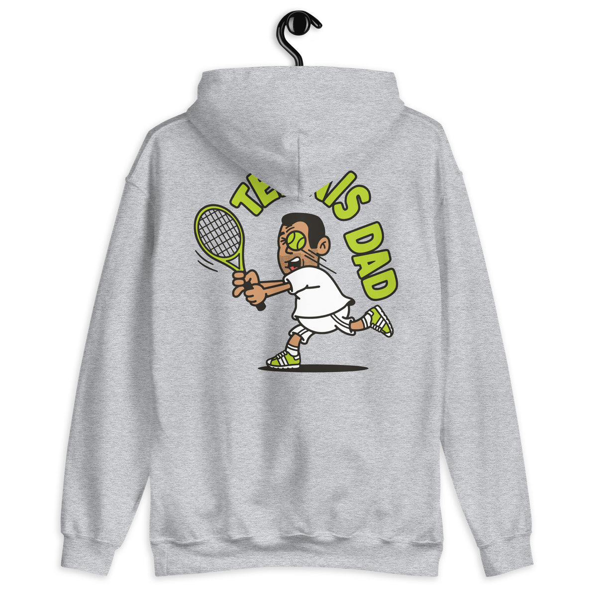 Tennis Black Hair Tan Skin Tone No-Glasses Short Stubble Dad Hoodie