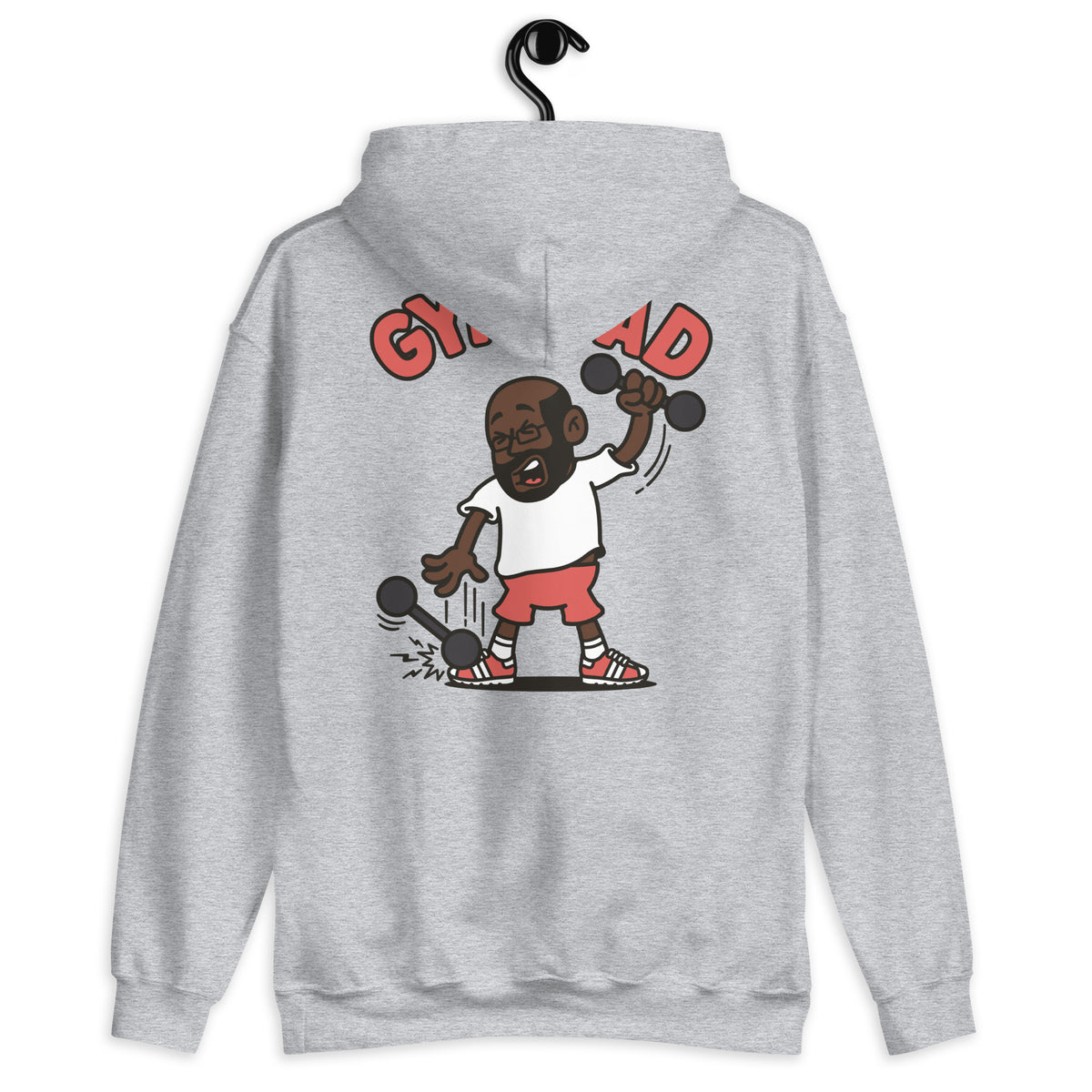 Gym Black Hair Dark Skin Tone Glasses Bald Beard Dad Hoodie