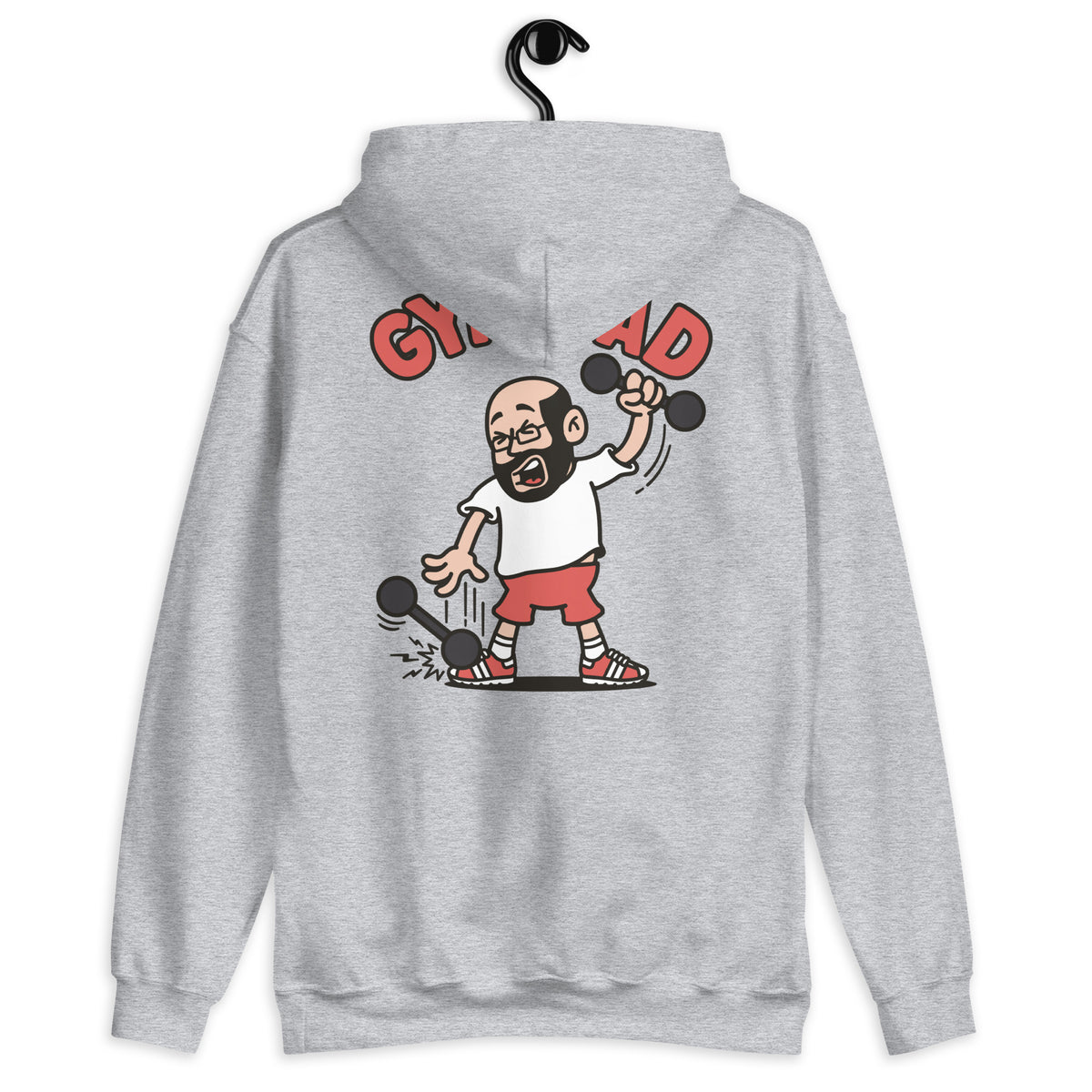Gym Black Hair Light Skin Tone Glasses Bald Beard Dad Hoodie