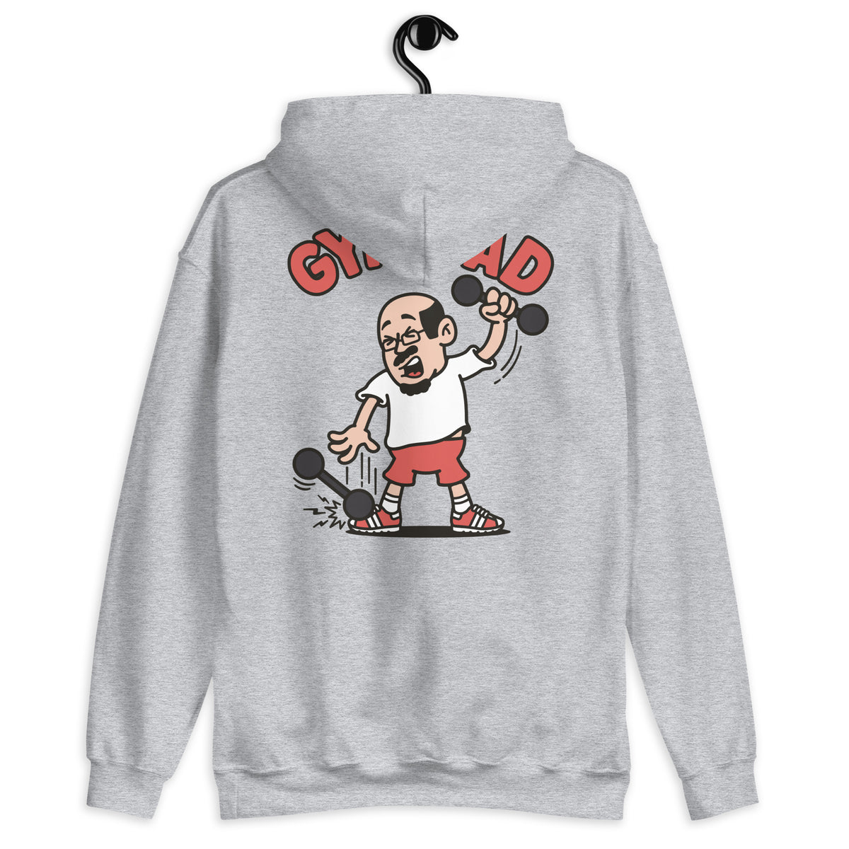 Gym Black Hair Light Skin Tone Glasses Bald Moustache & Chin Beard Dad Hoodie