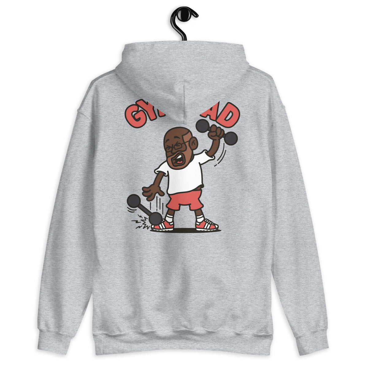 Gym Brown Hair Dark Skin Tone Glasses Bald Beard Dad Hoodie