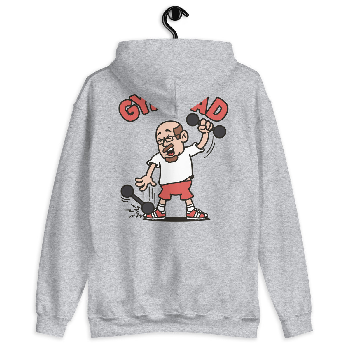 Gym Brown Hair Light Skin Tone Glasses Bald Moustache & Chin Beard Dad Hoodie