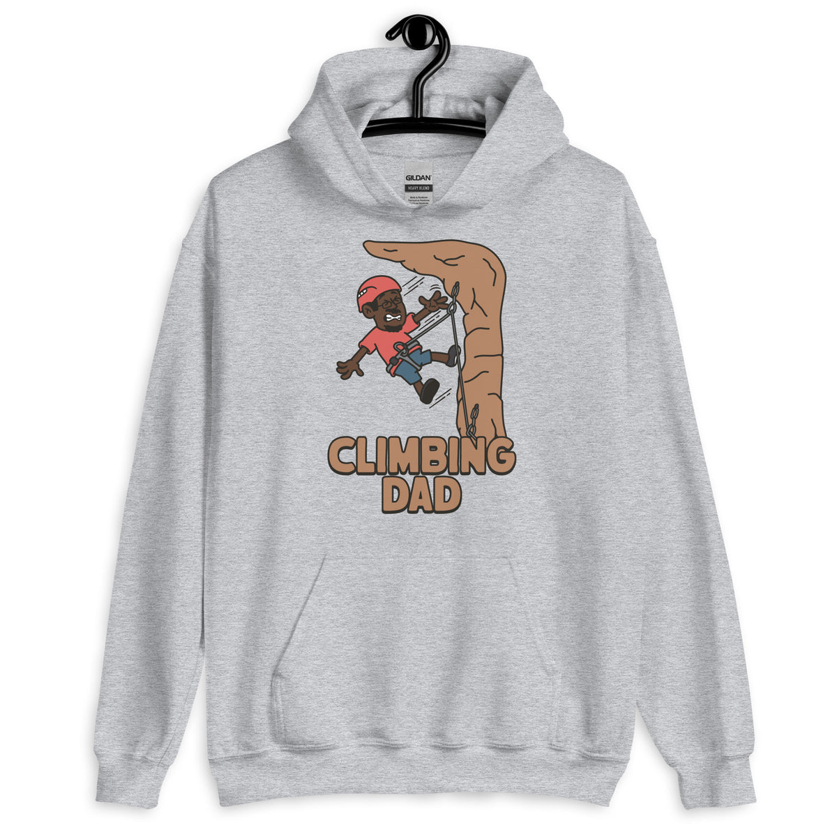 Climbing Black Hair Dark Skin Tone Glasses Moustache & Chin Beard Dad Hoodie