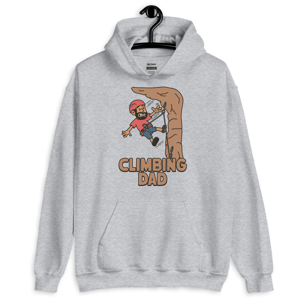 Climbing Black Hair Tan Skin Tone No-Glasses Beard Dad Hoodie