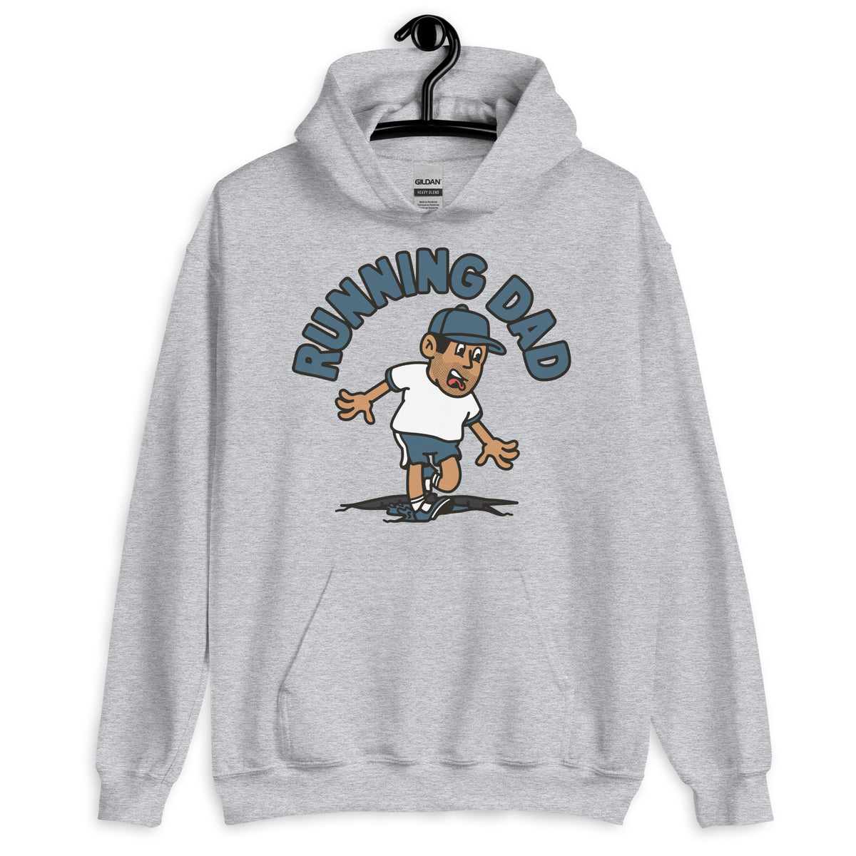 Running Black Hair Tan Skin Tone No-Glasses Stubble Dad Hoodie