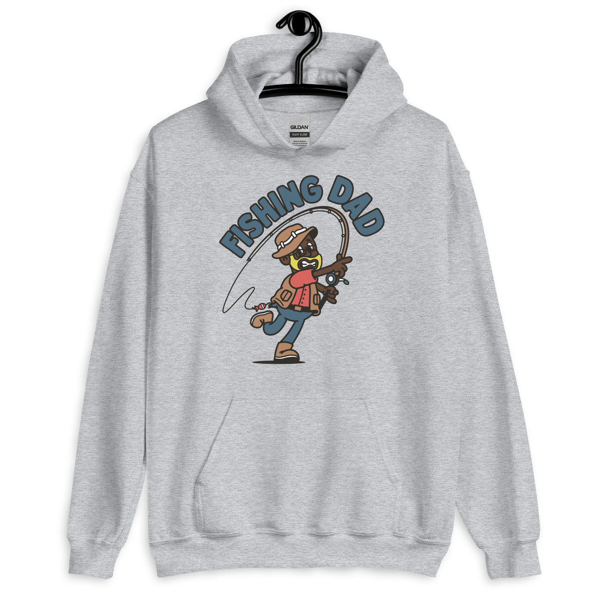 Fishing Blond Hair Dark Skin Tone Glasses Beard Dad Hoodie