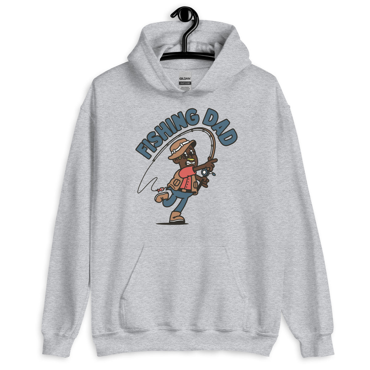 Fishing Blond Hair Dark Skin Tone Glasses Moustache Dad Hoodie