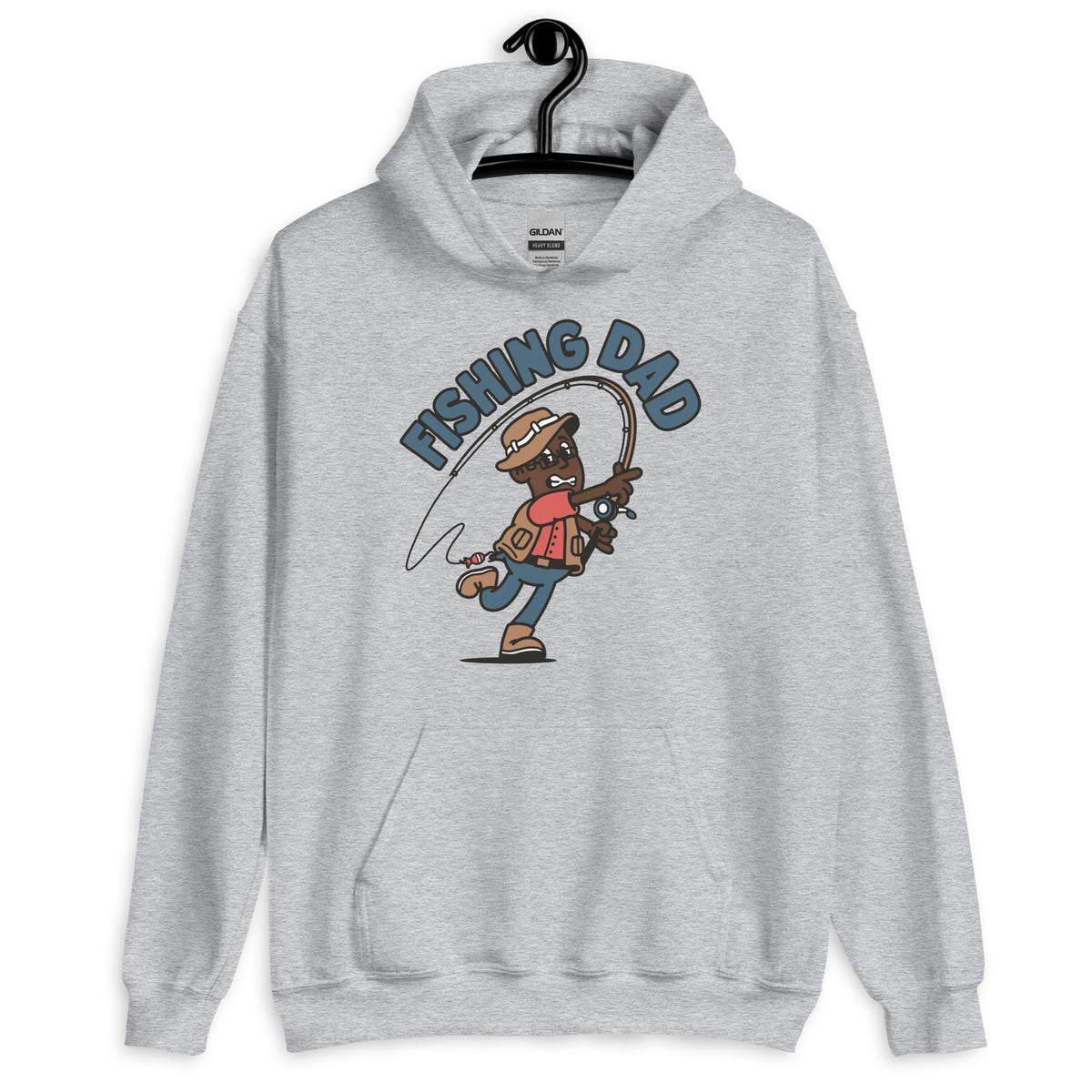 Fishing Brown Hair Dark Skin Tone Glasses Stubble Dad Hoodie