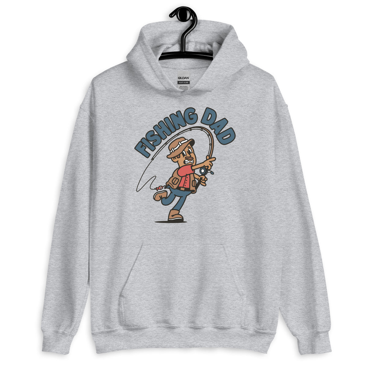 Fishing Brown Hair Tan Skin Tone No-Glasses Moustache Dad Hoodie