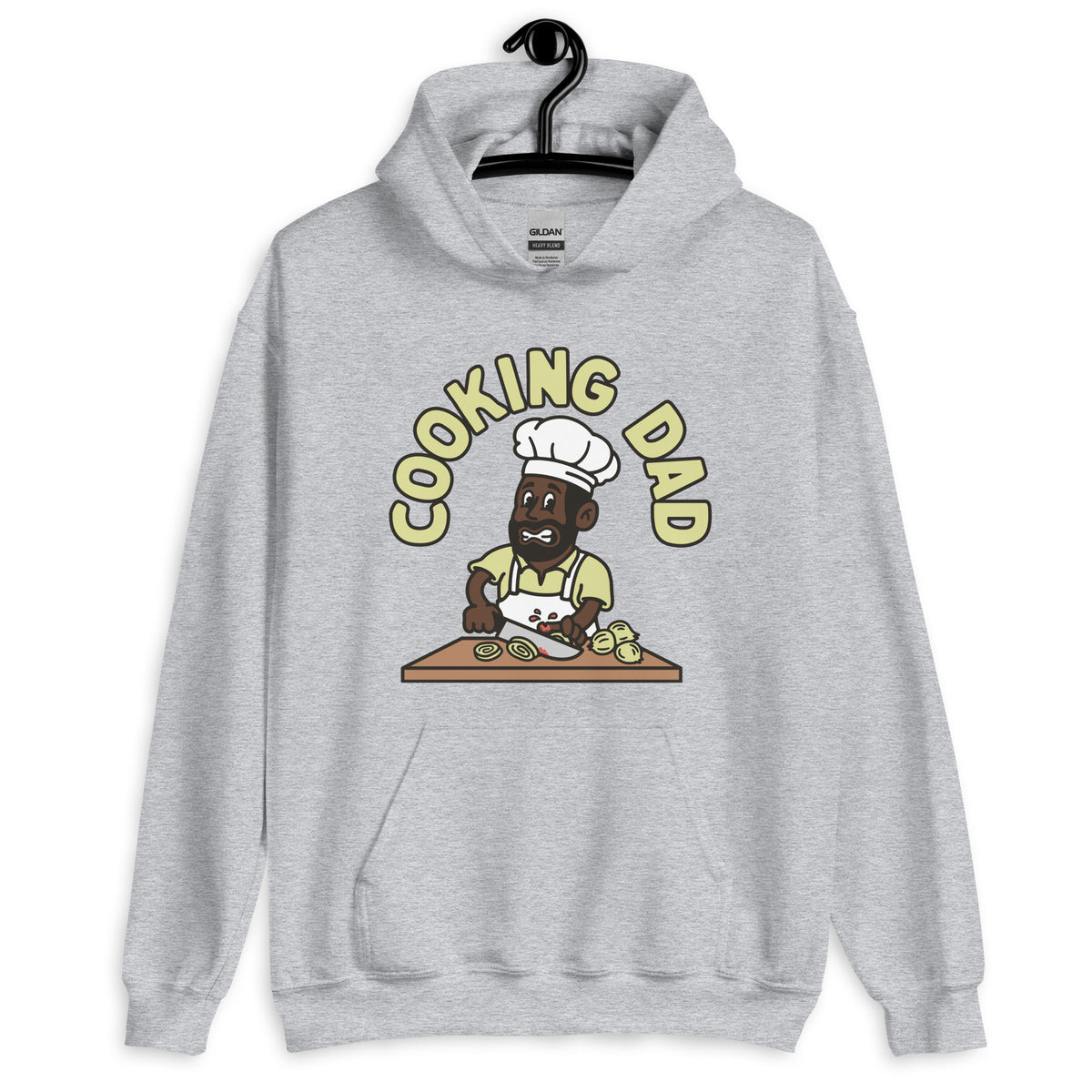 Cooking Black Hair Dark Skin Tone No-Glasses Beard Dad Hoodie