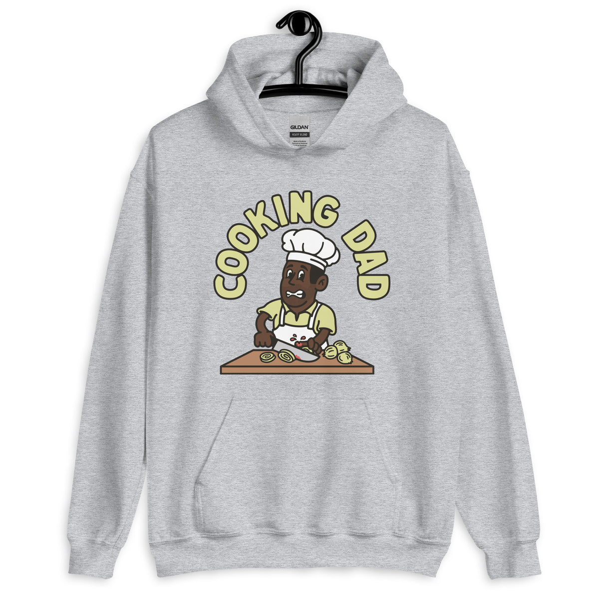 Cooking Black Hair Dark Skin Tone No-Glasses Stubble Dad Hoodie
