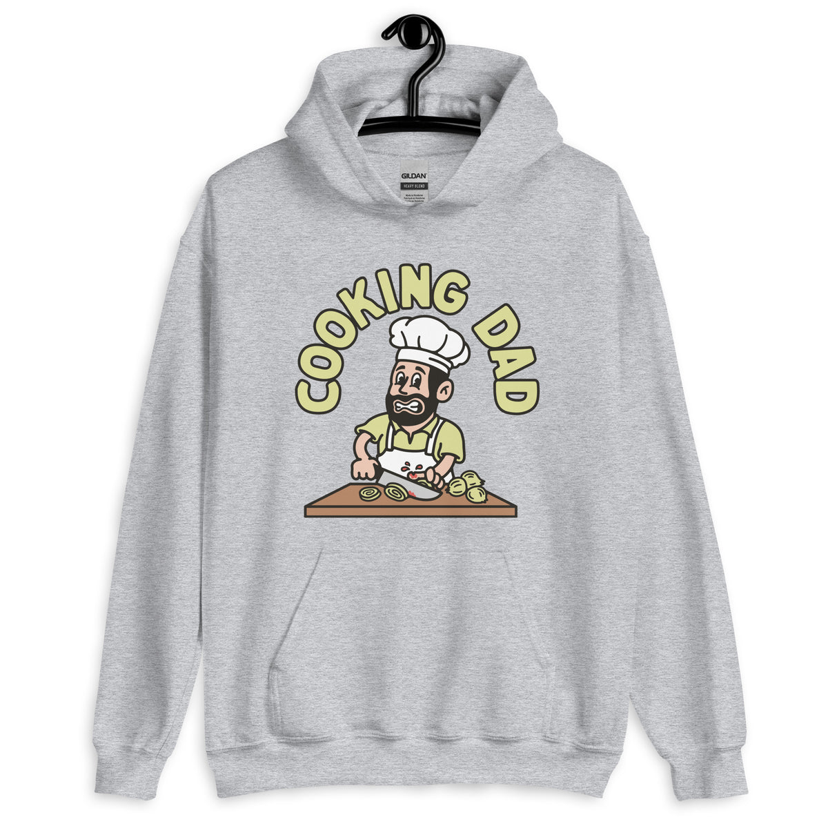 Cooking Black Hair Light Skin Tone No-Glasses Beard Dad Hoodie