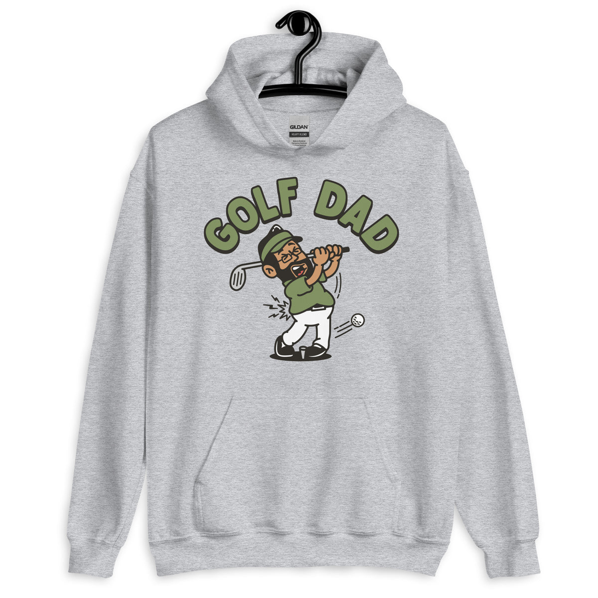Golf Black Hair Tan Skin Tone Glasses Beard Dad Hoodie