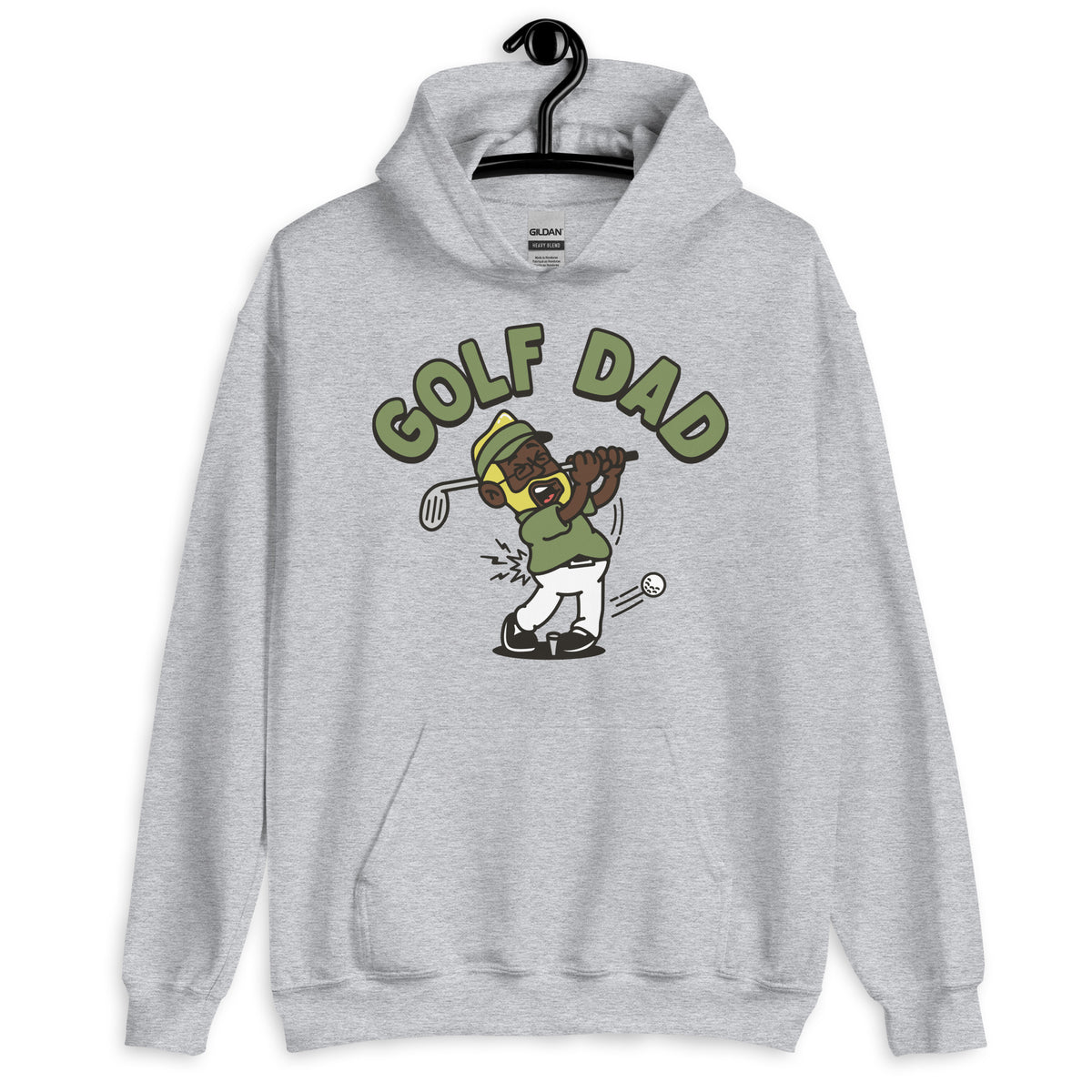 Golf Blond Hair Dark Skin Tone Glasses Beard Dad Hoodie