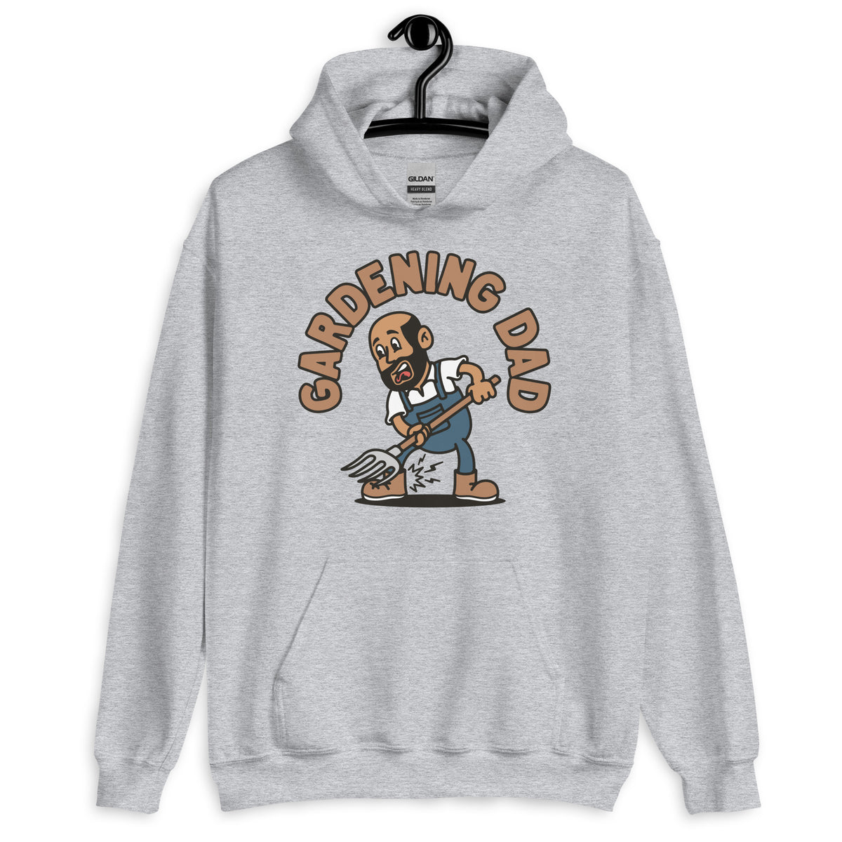 Gardening Black Hair Tan Skin Tone No-Glasses Bald Beard Dad Hoodie
