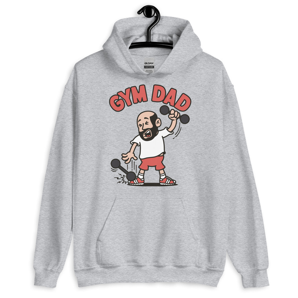 Gym Black Hair Light Skin Tone No-Glasses Bald Beard Dad Hoodie