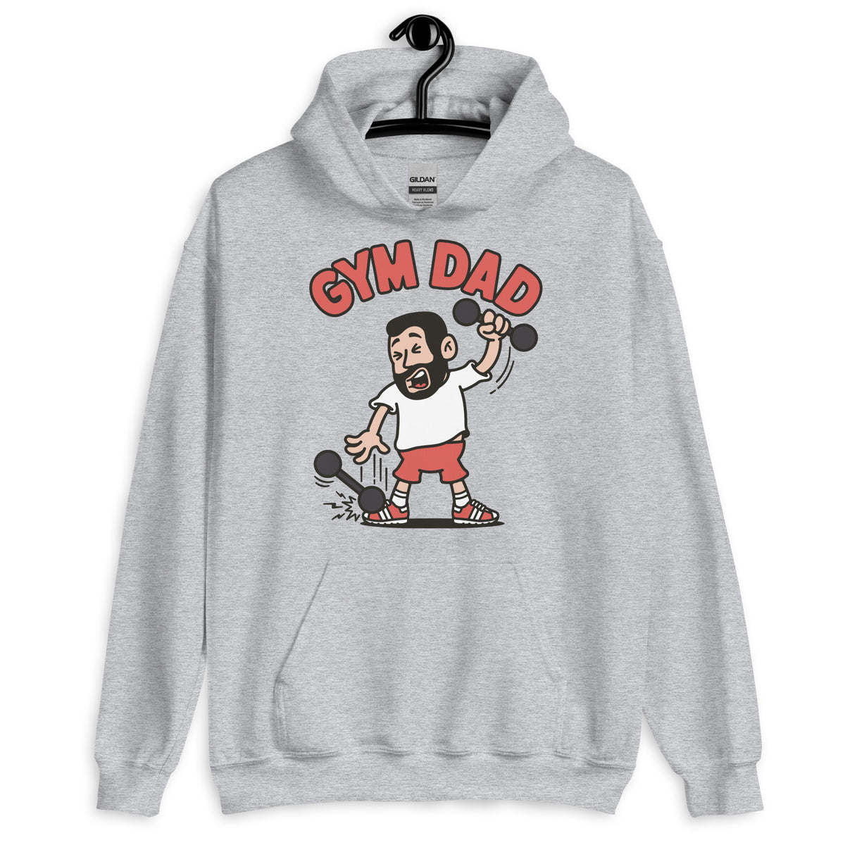 Gym Black Hair Light Skin Tone No-Glasses Short Beard Dad Hoodie