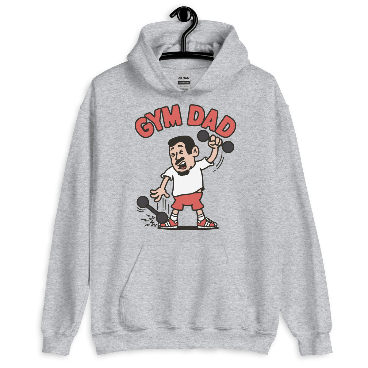 Gym Black Hair Light Skin Tone No-Glasses Short Moustache & Chin Beard Dad Hoodie