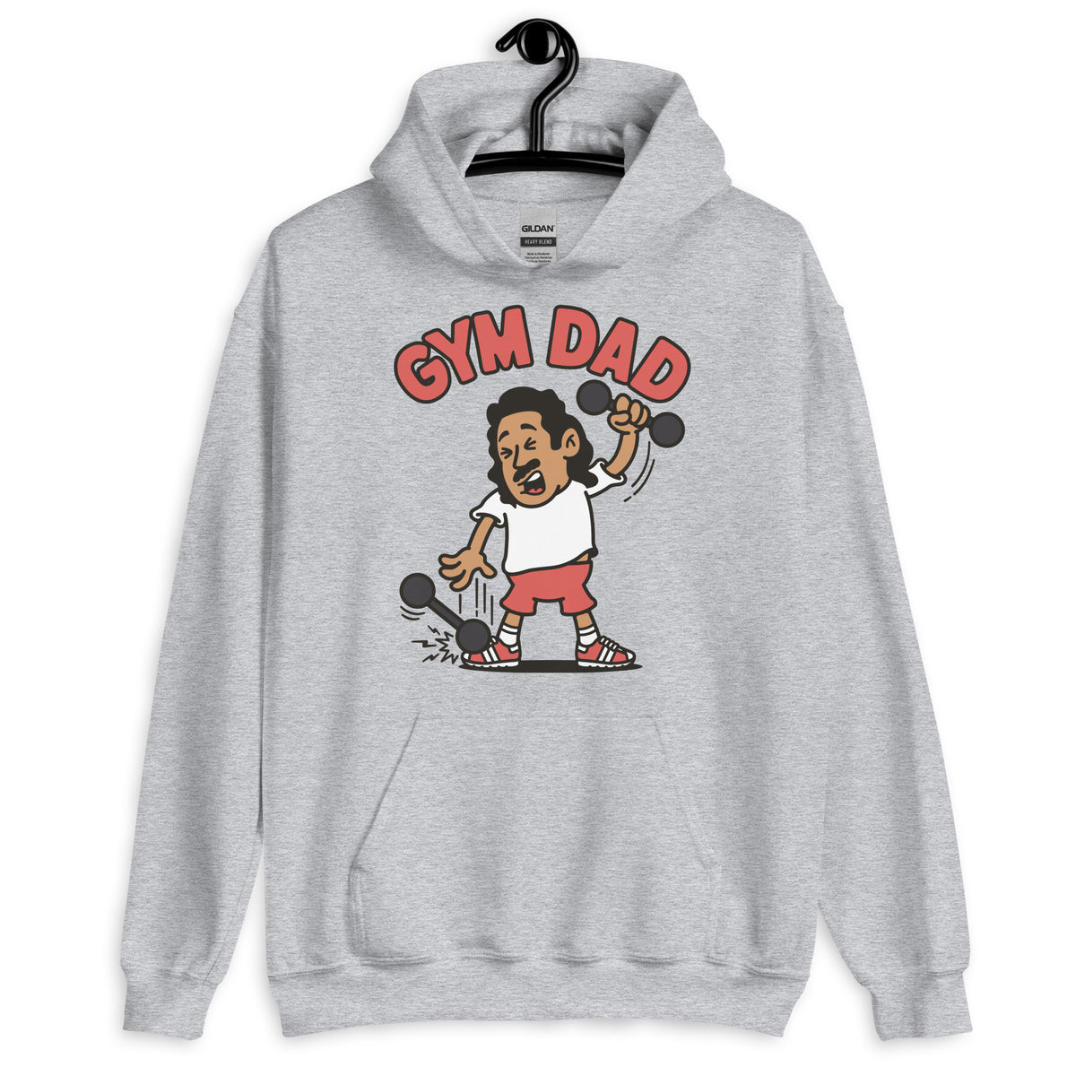 Gym Black Hair Tan Skin Tone No-Glasses Long Moustache Dad Hoodie