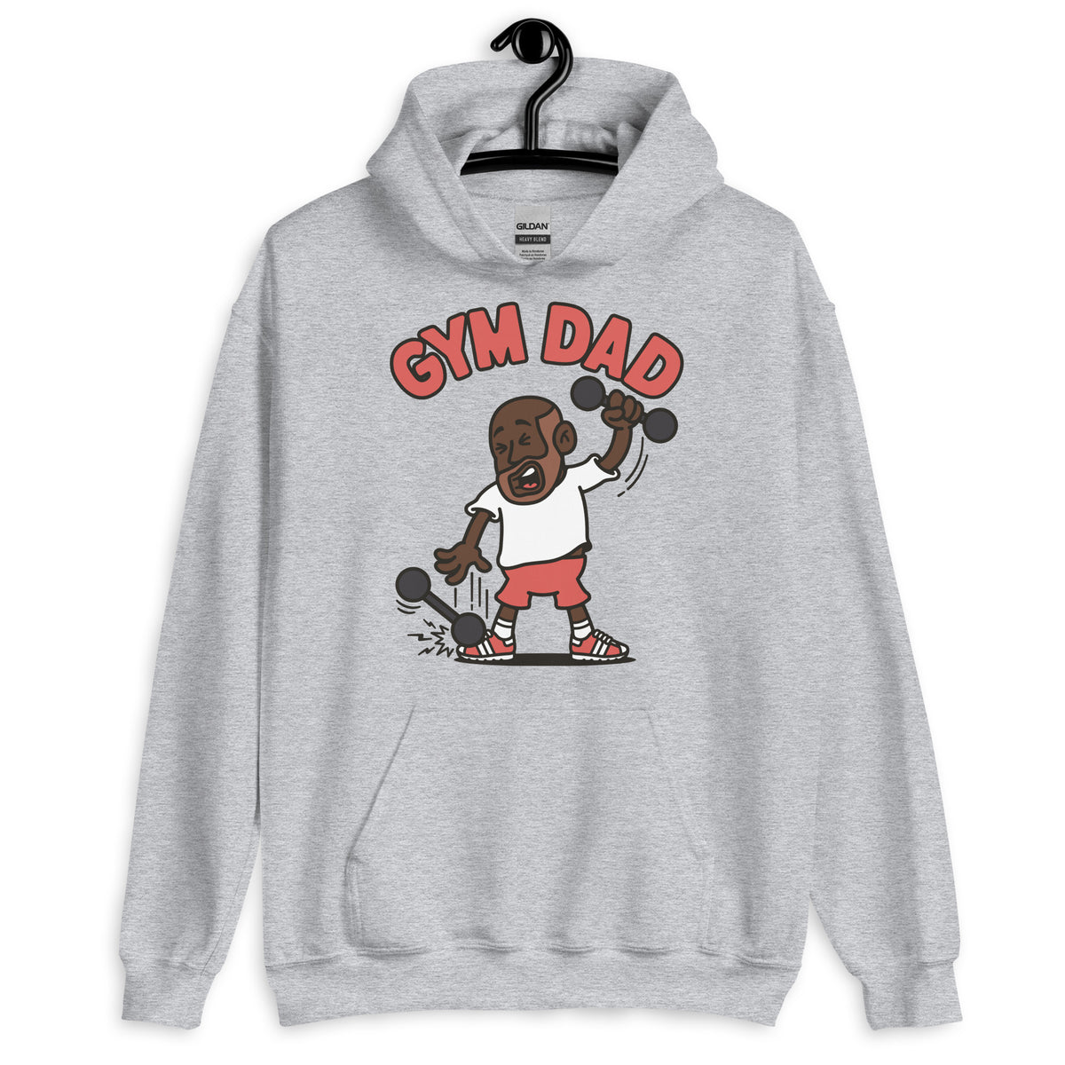 Gym Brown Hair Dark Skin Tone No-Glasses Bald Beard Dad Hoodie