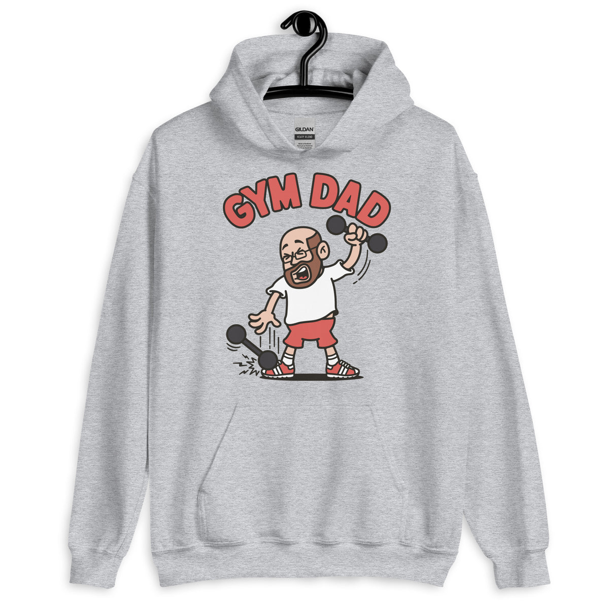 Gym Brown Hair Light Skin Tone Glasses Bald Beard Dad Hoodie