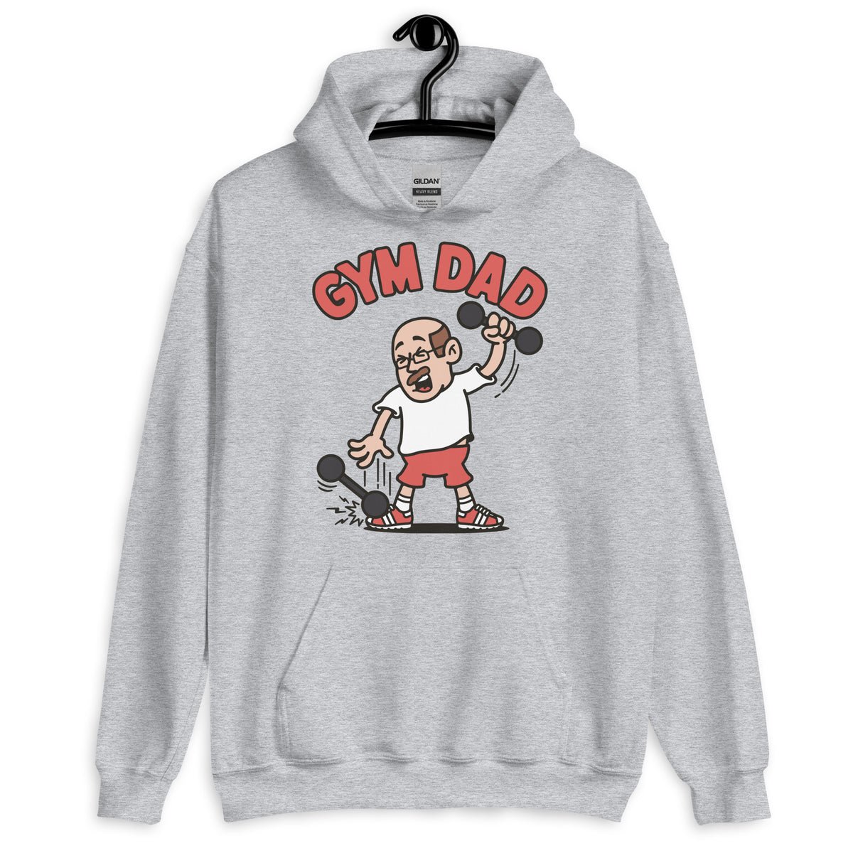 Gym Brown Hair Light Skin Tone Glasses Bald Moustache Dad Hoodie