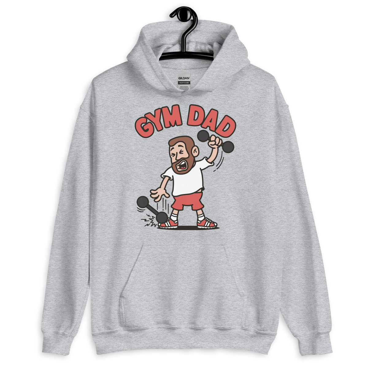Gym Brown Hair Light Skin Tone No-Glasses Short Beard Dad Hoodie