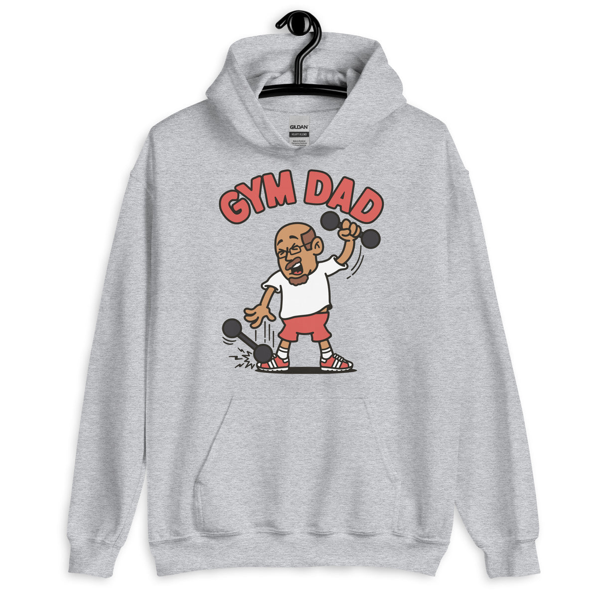 Gym Brown Hair Tan Skin Tone Glasses Bald Moustache & Chin Beard Dad Hoodie