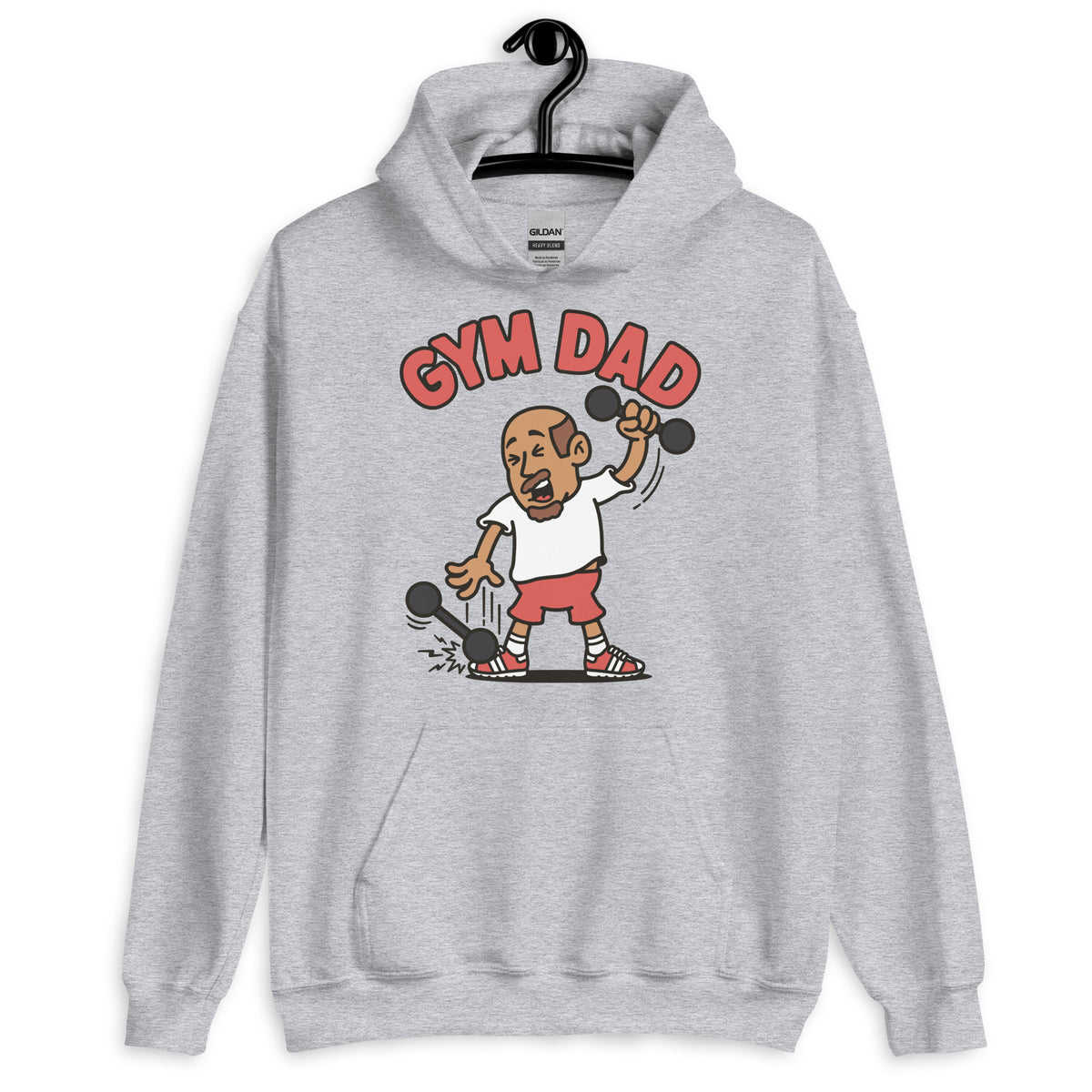 Gym Brown Hair Tan Skin Tone No-Glasses Bald Moustache & Chin Beard Dad Hoodie