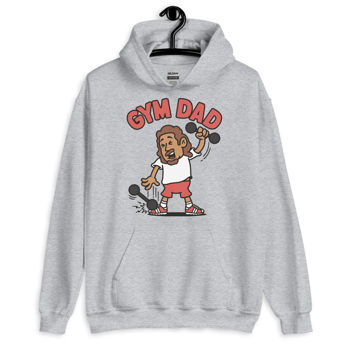 Gym Brown Hair Tan Skin Tone No-Glasses Long Moustache & Chin Beard Dad Hoodie