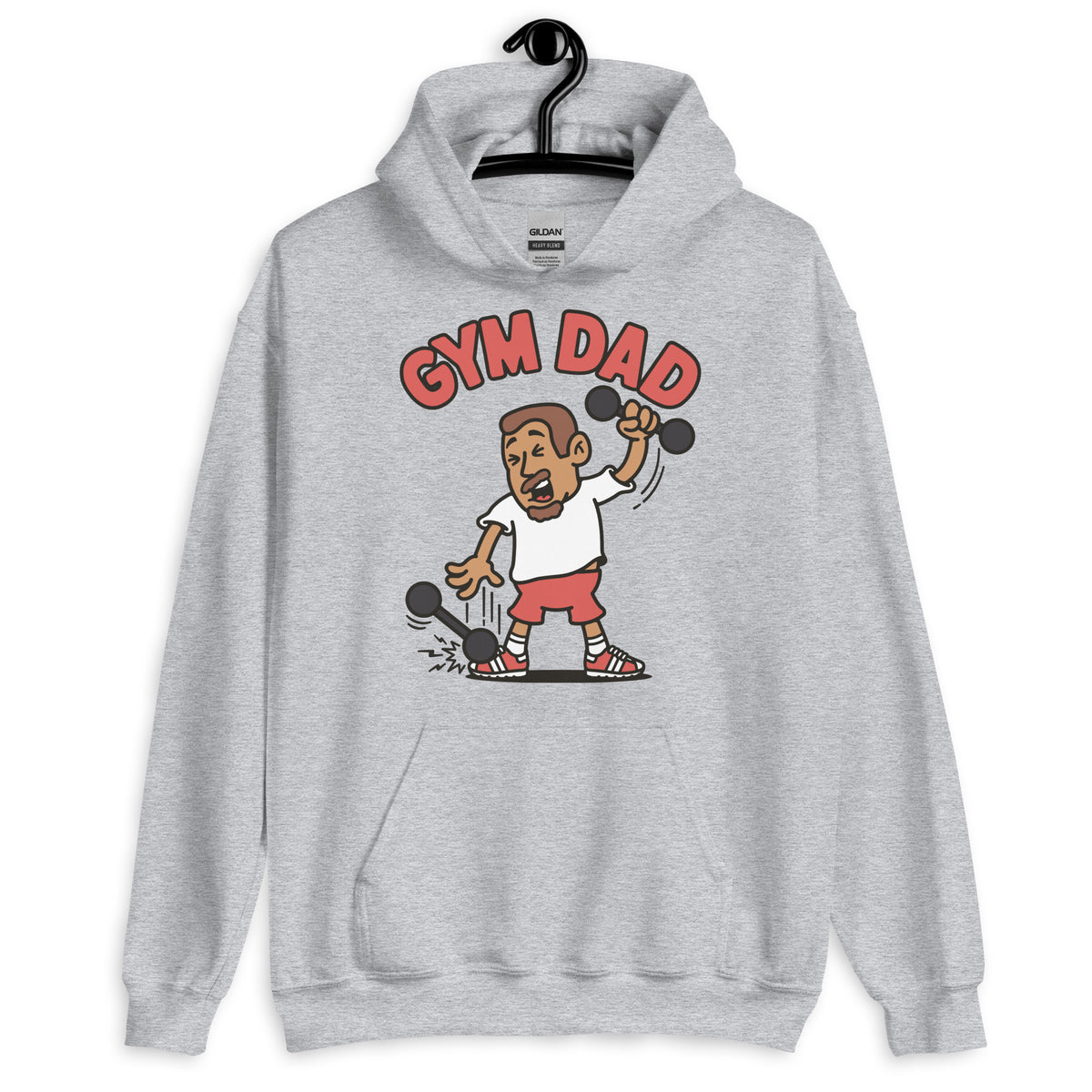 Gym Brown Hair Tan Skin Tone No-Glasses Short Moustache & Chin Beard Dad Hoodie
