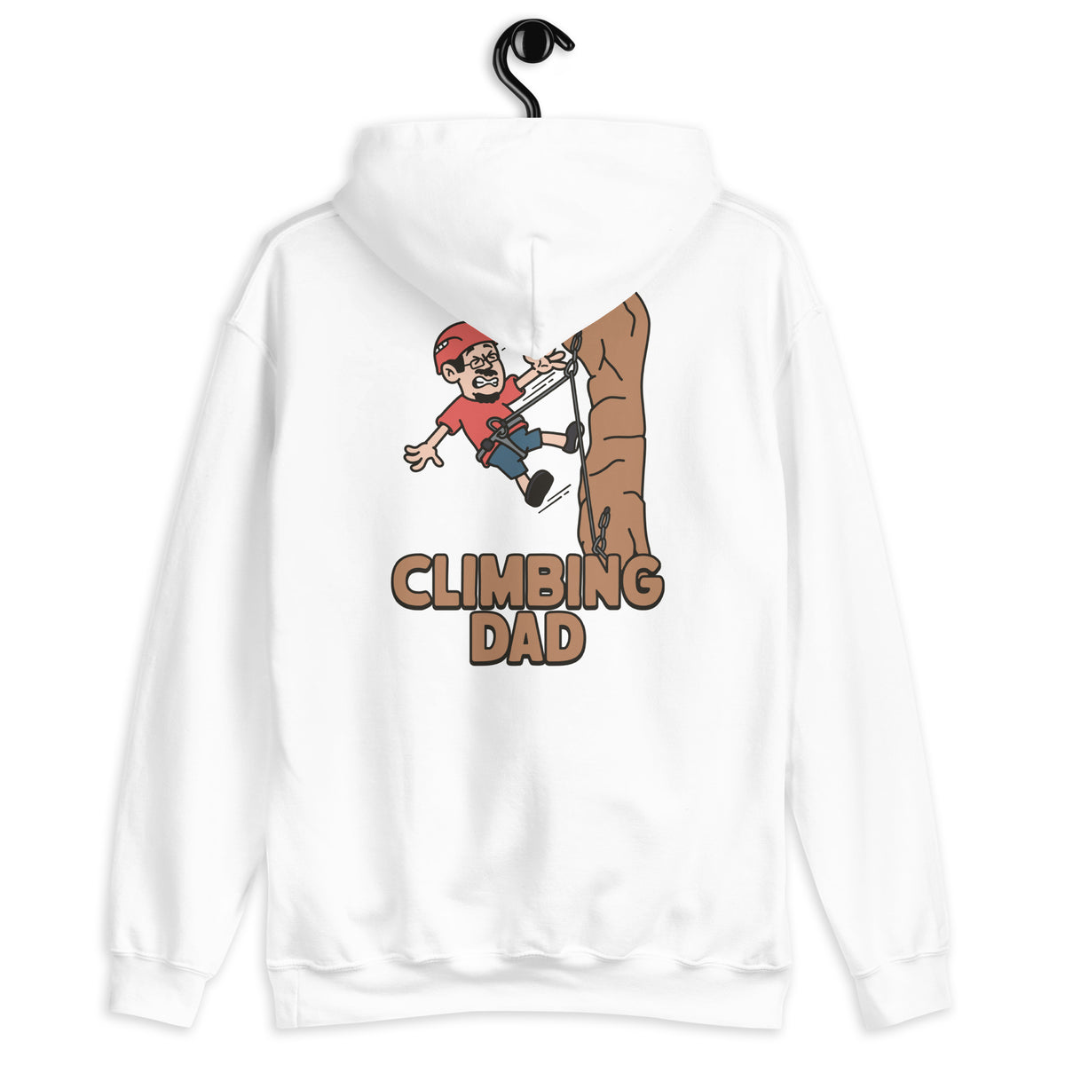 Climbing Black Hair Light Skin Tone Glasses Moustache & Chin Beard Dad Hoodie